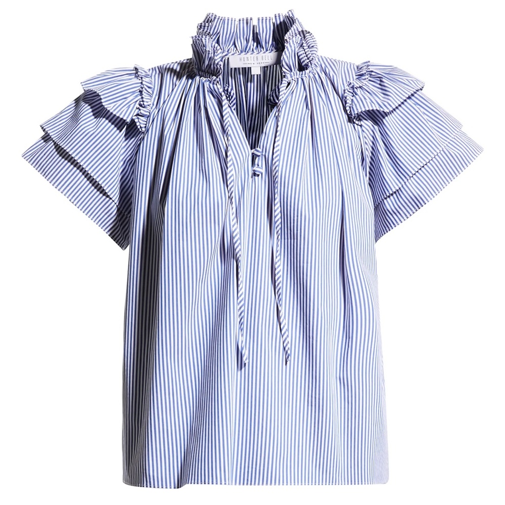Hunter Bell Millie V-Neck Ruffle Cotton-Blend Top (Small)